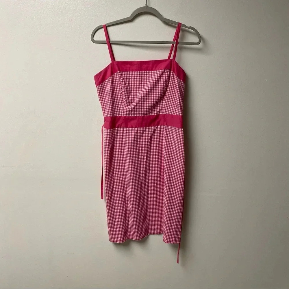 Loft Pink Y2K Checkered Gingham Spaghetti‎ Strap Dress Size 6